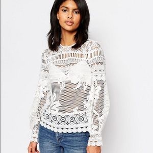 ASOS Lace Laser Cut Out Ballon Sleeves Blouse T…